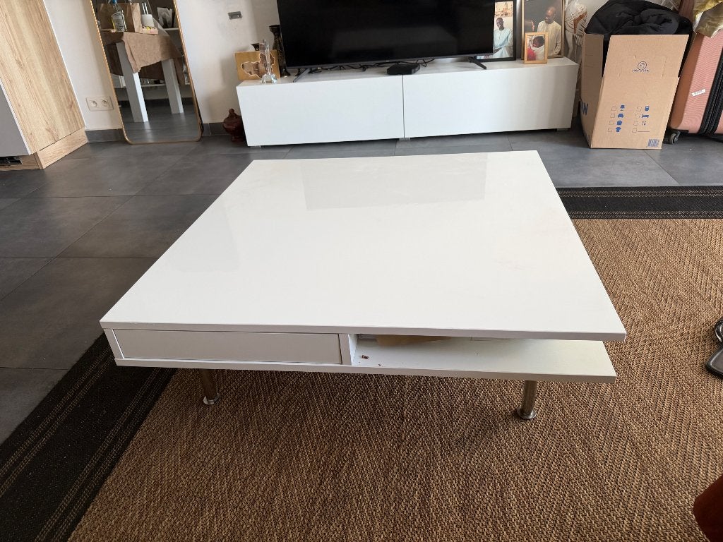 Table basse laquée avec tiroir et rangement, très bon état, Huis en Inrichting, Tafels | Salontafels, Ophalen, Overige materialen