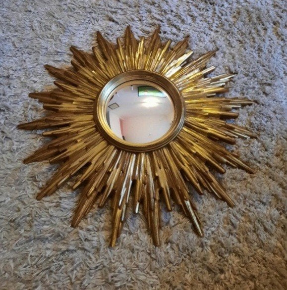 Miroir soleil vintage « œil de sorcière » doré 50 cm –, Enlèvement ou Envoi, Moins de 100 cm, Utilisé, 50 à 75 cm