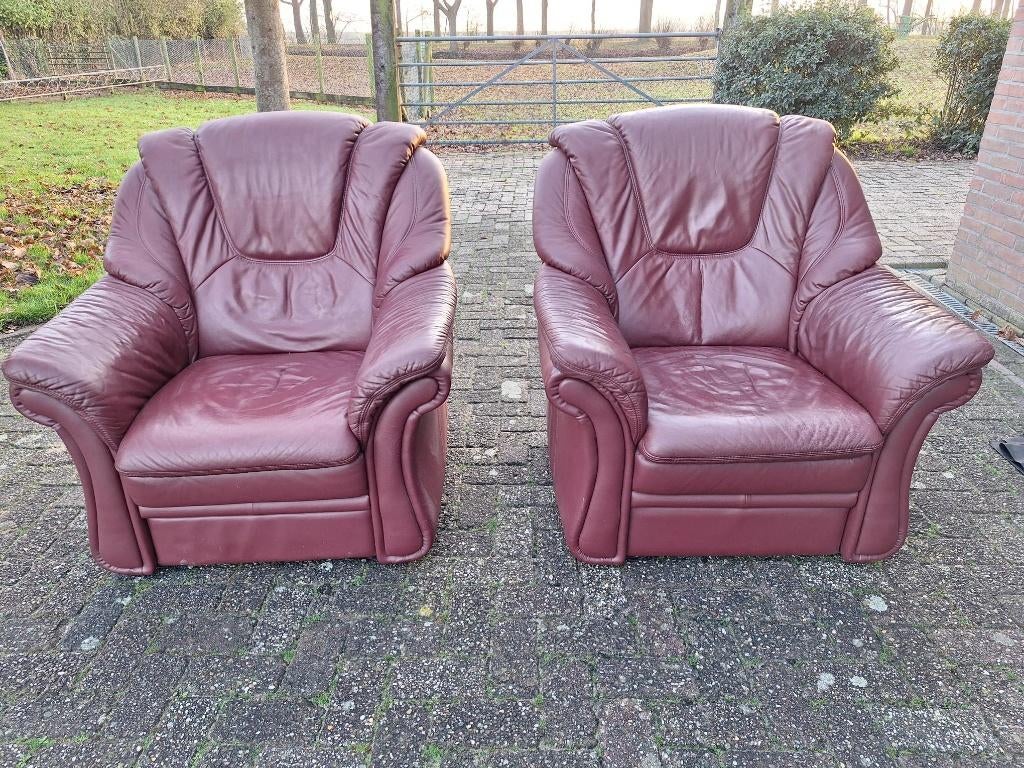 1 ou 2 fauteuils/chaises Himolla en cuir bordeaux, Maison & Meubles, Chaises, Utilisé, Deux, Cuir, Rouge, Enlèvement ou Envoi