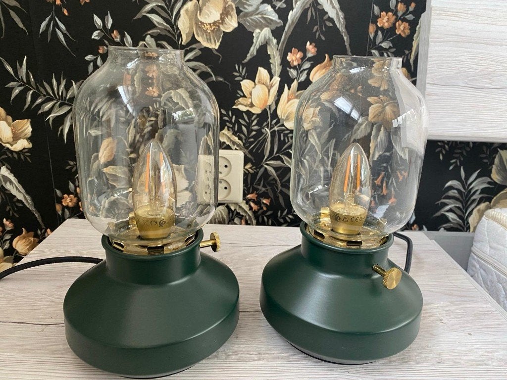 Set de 2 lampes de table d'ambiance, Vert, Dimmable, 25 cm, Autres styles