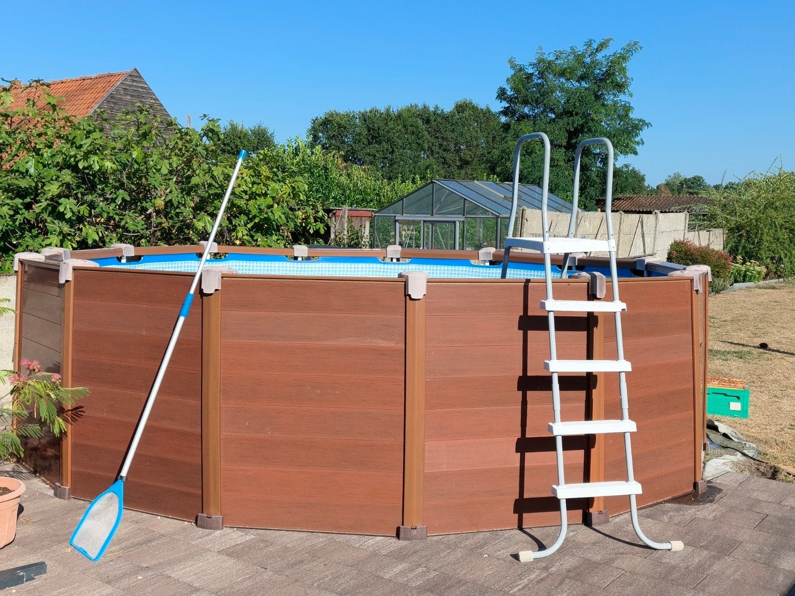 zwembad met omranding 4m50 doorsnee, 1m2 hoog, Ophalen, Ladder