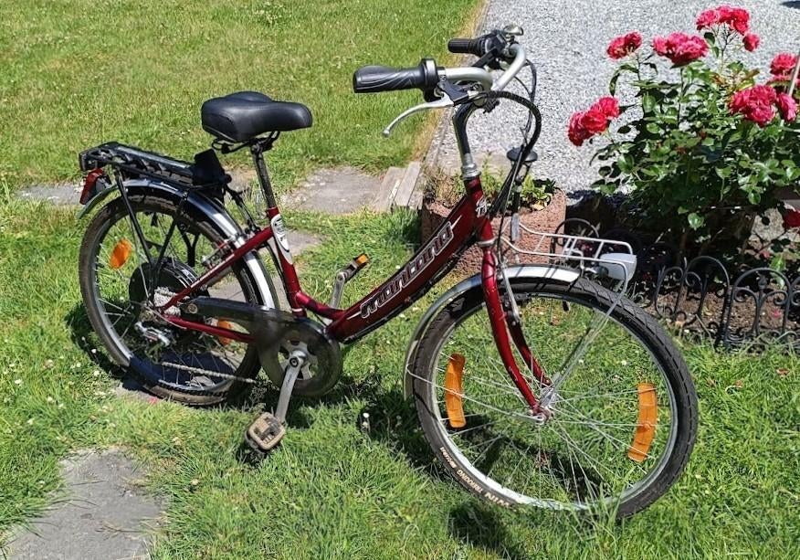 vélo électrique femme 24" bordeau, Vélos & Vélomoteurs, Accès (extra) bas, Autres marques, Frein sur jante, Comme neuf