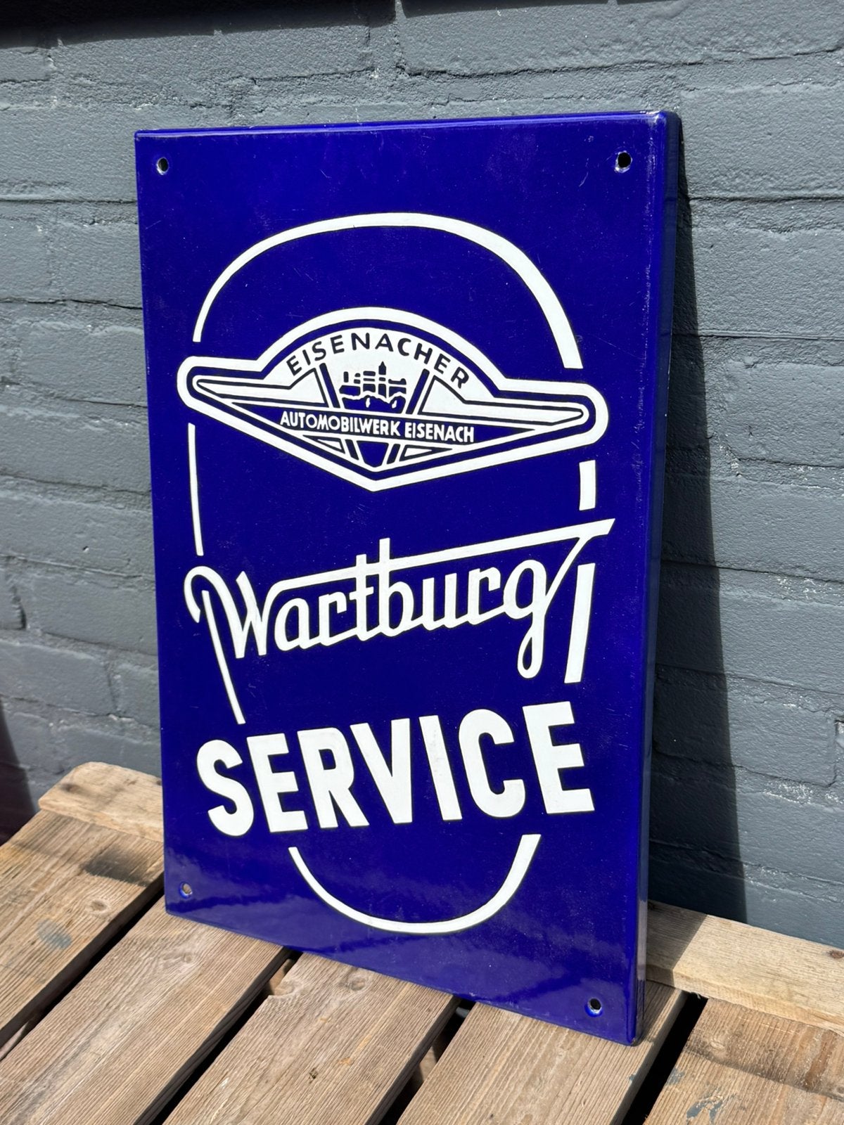 Wartburg Service emaille reclamebord, Verzamelen, Reclamebord, Gebruikt, ., Ophalen of Verzenden
