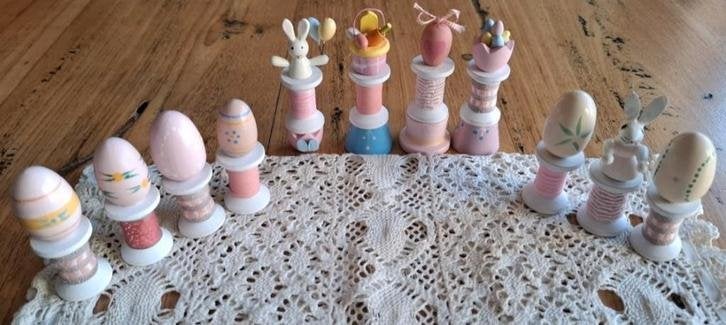 3 Sets handgemaakte paasdecoratie van houten klosjes 2, Divers, Pâques, -, Comme neuf, -, -