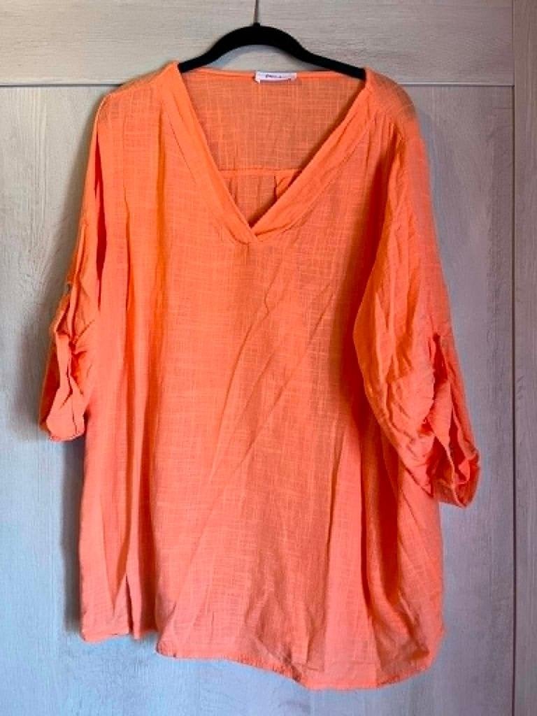 blouse oranje paprika met oprolbare mouw 50 katoen, Kleding | Dames, Grote Maten, Blouse of Tuniek, Oranje, Ophalen of Verzenden