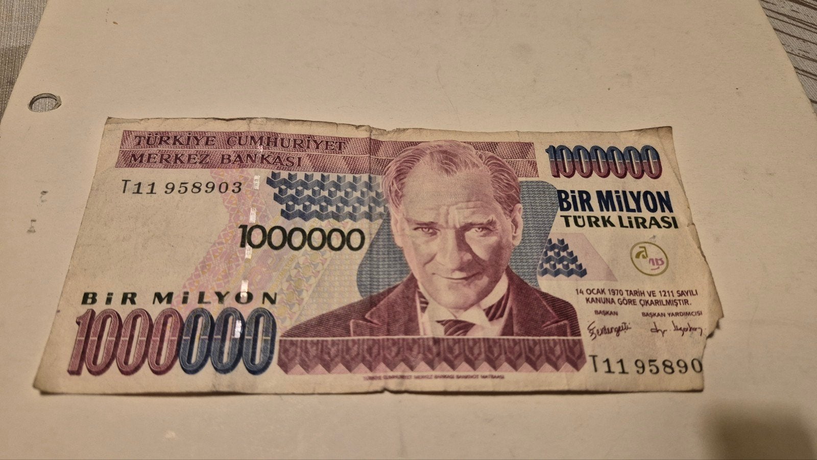 Biljet van 1 000 000  Lira 1970 Turkije, Postzegels en Munten, Bankbiljetten | Europa | Niet-Eurobiljetten, Ophalen of Verzenden