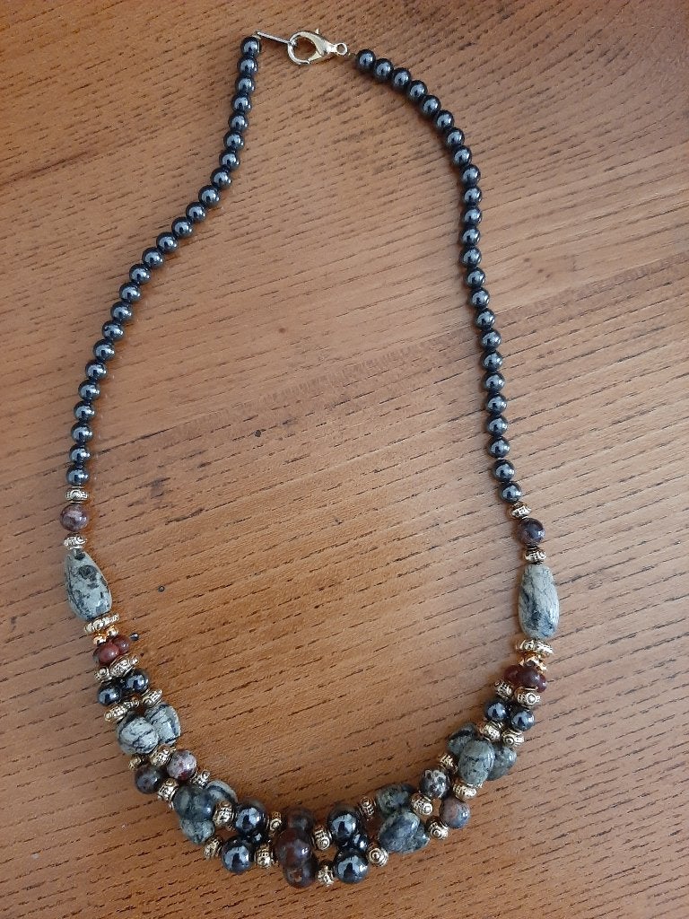 Collier perles tons bleu, beige, brun, Handtassen en Accessoires, Kettingen, Ophalen of Verzenden, Zo goed als nieuw, Blauw