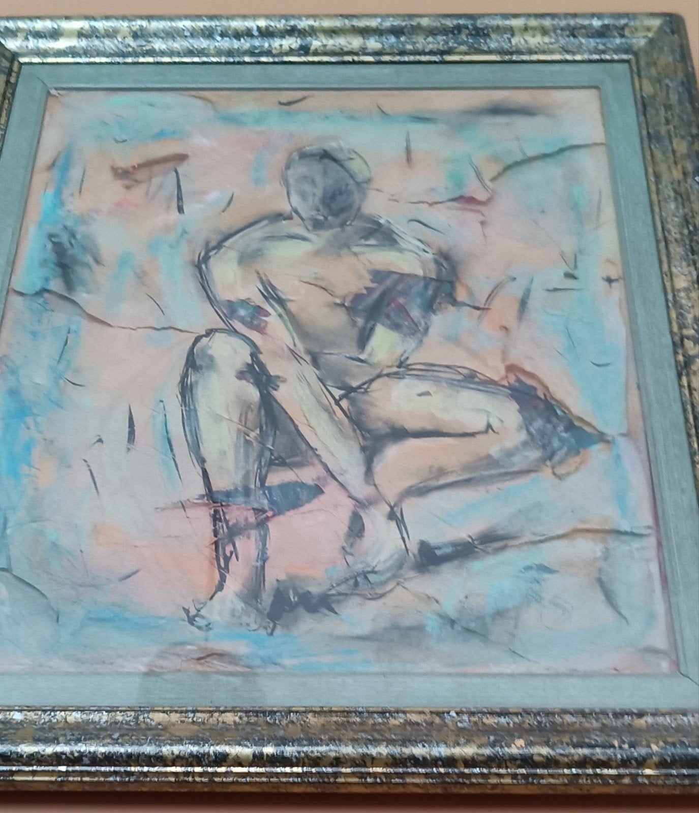 abstract gelaagd figuur, Ophalen, Gemengde techniek, Achter glas