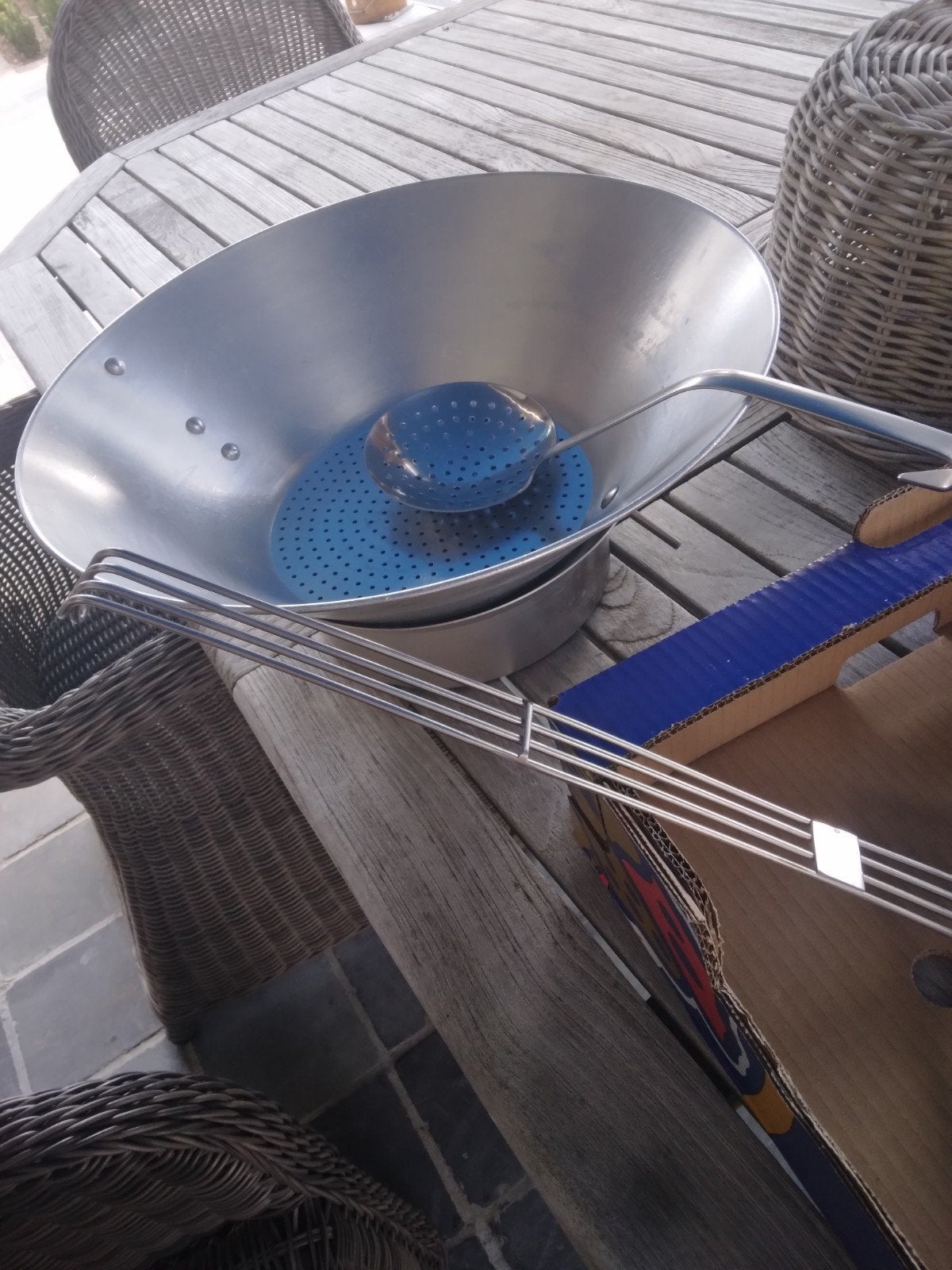 Nieuwe friet vergiet en 5 friet schep manden, Jardin & Terrasse, Chauffage de terrasse, Enlèvement