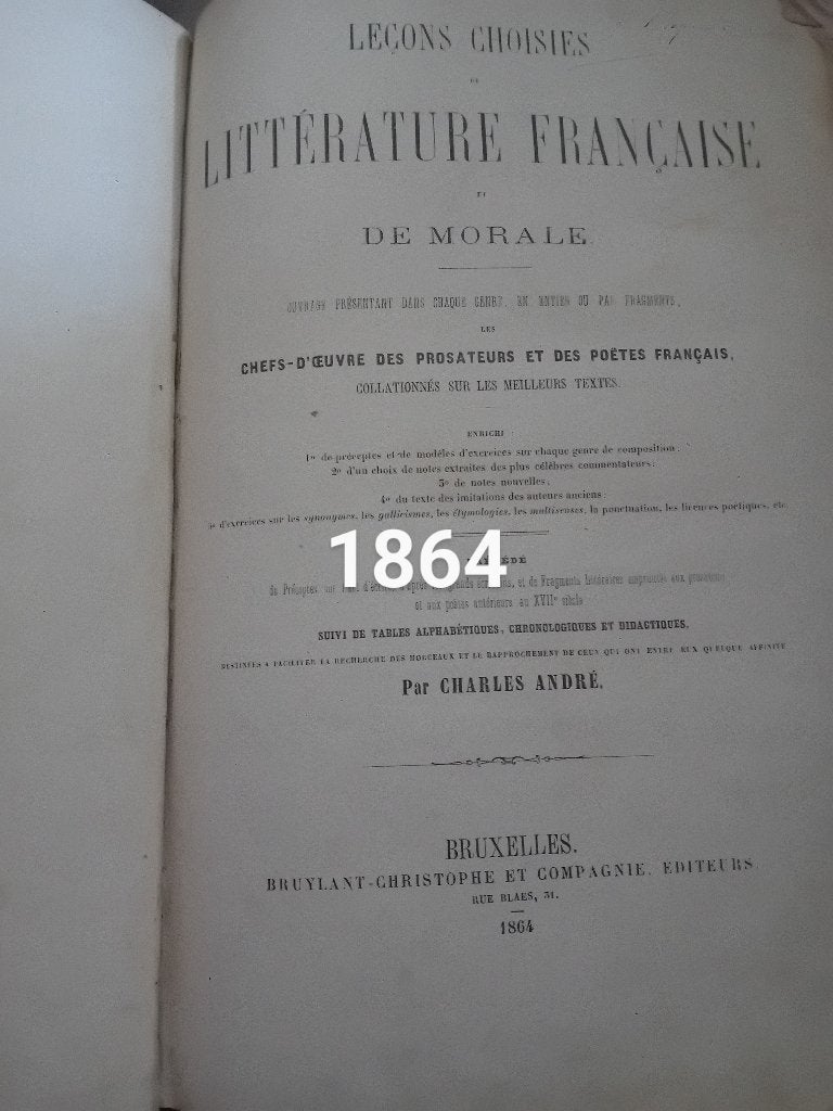 Livre leçons choisies littérature française de morale, Enlèvement ou Envoi, Charles andre