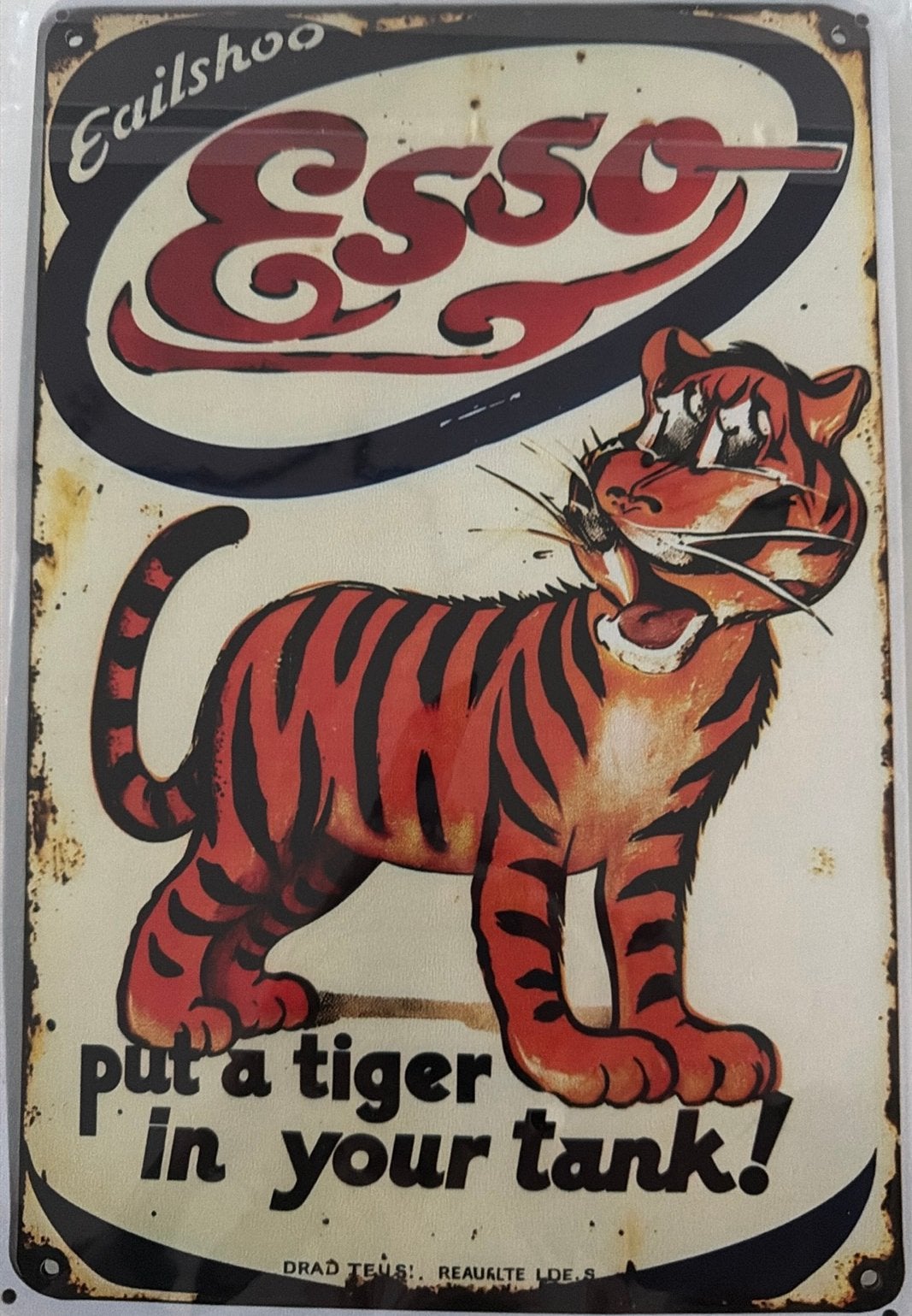 Houten reclamebord Esso tiger tank - retro vintage mancave, Ophalen of Verzenden, Nieuw, Reclamebord