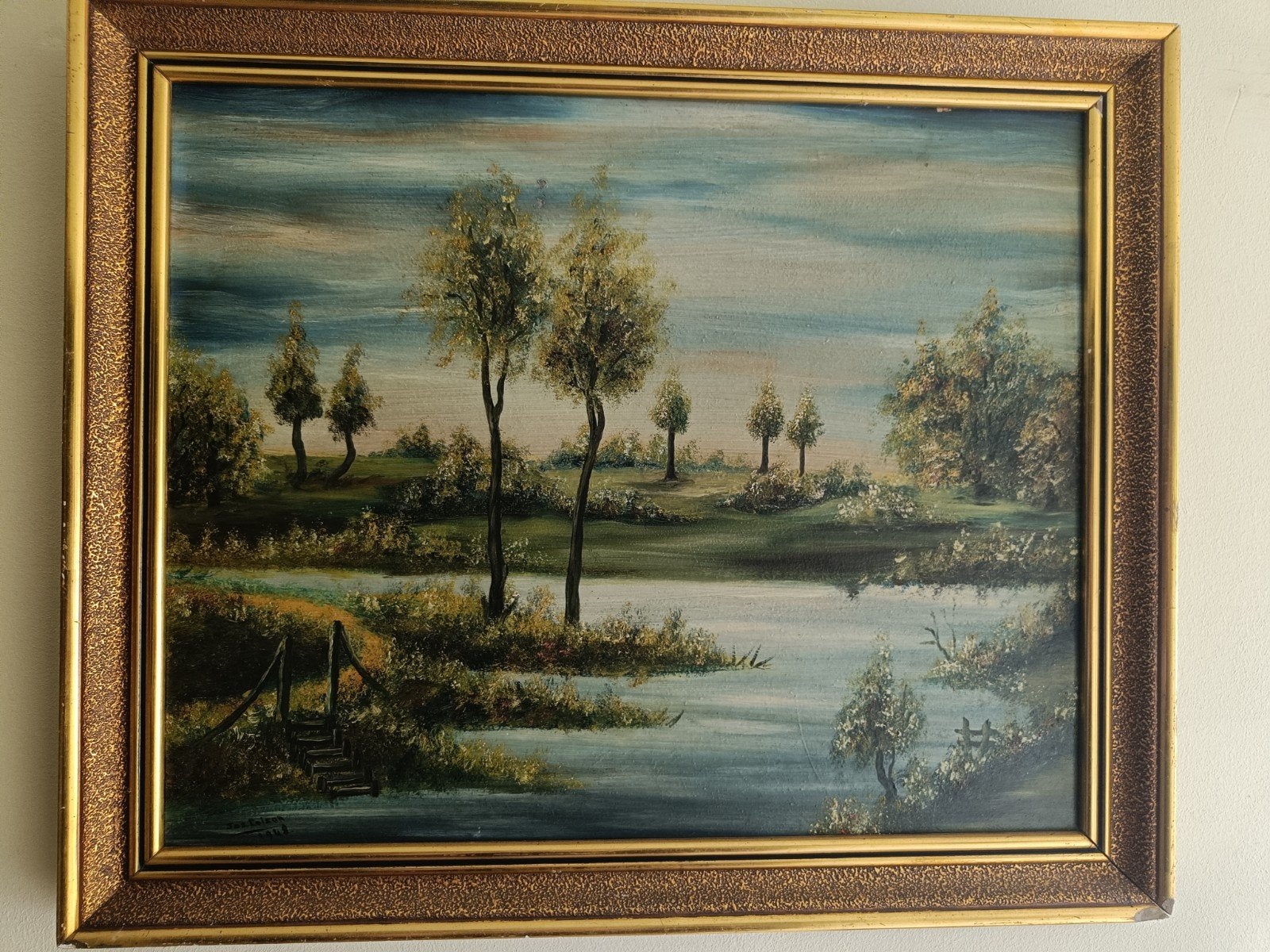 landschap water met bomen 70 op 58, Antiek en Kunst, Ophalen, Landschap