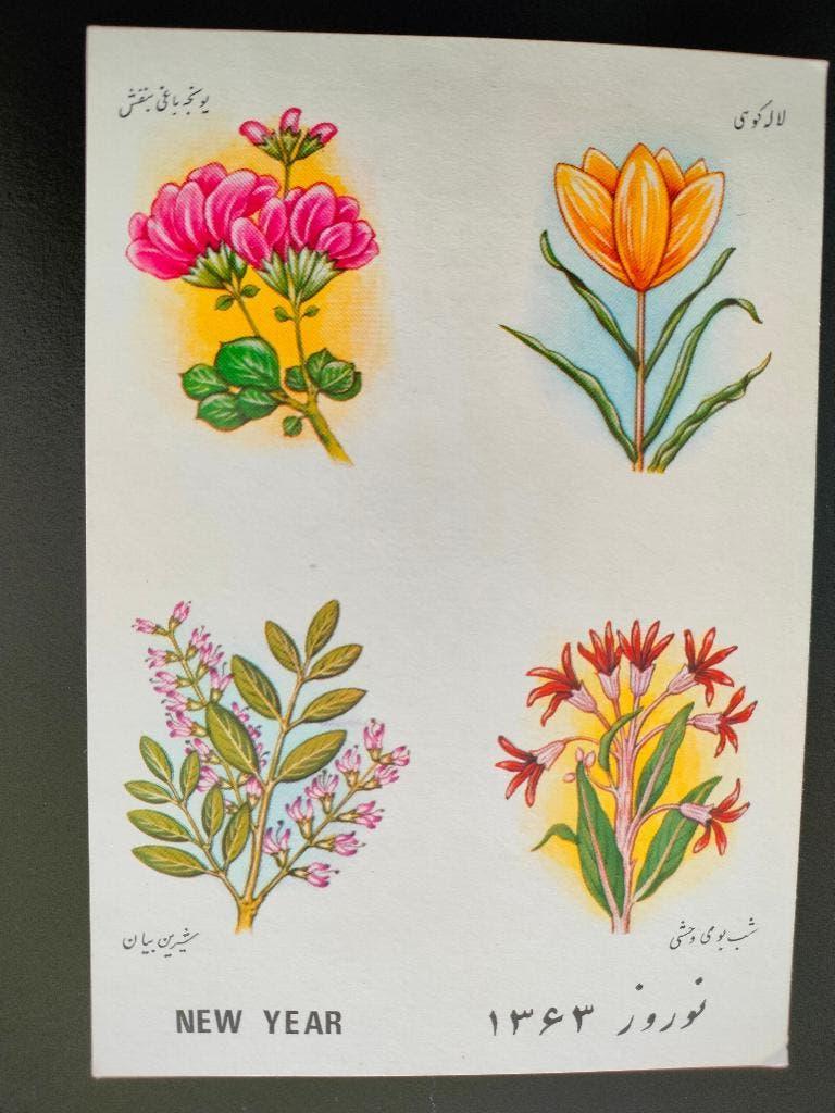 Iran 1984 - carte postale pour le Nouvel An iranien - Fleurs, Envoi, Affranchi, Moyen-Orient