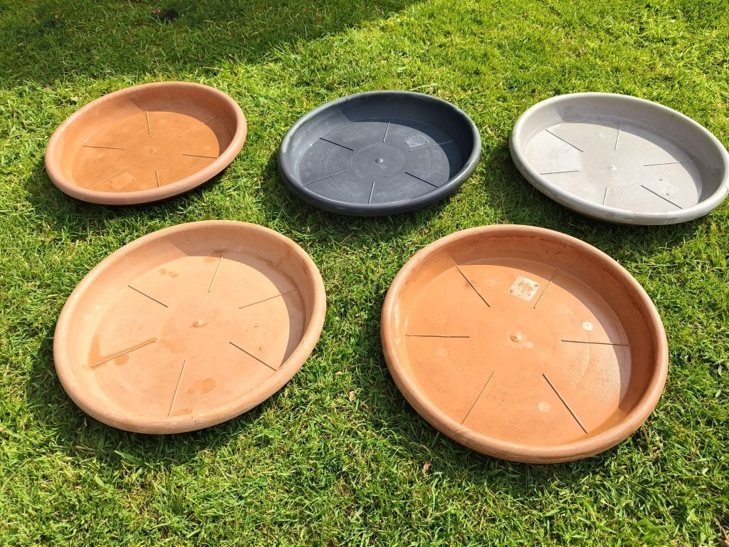 5 bloempotdeksels, Tuin en Terras, Ophalen, Kunststof, Gebruikt, 40 cm of meer