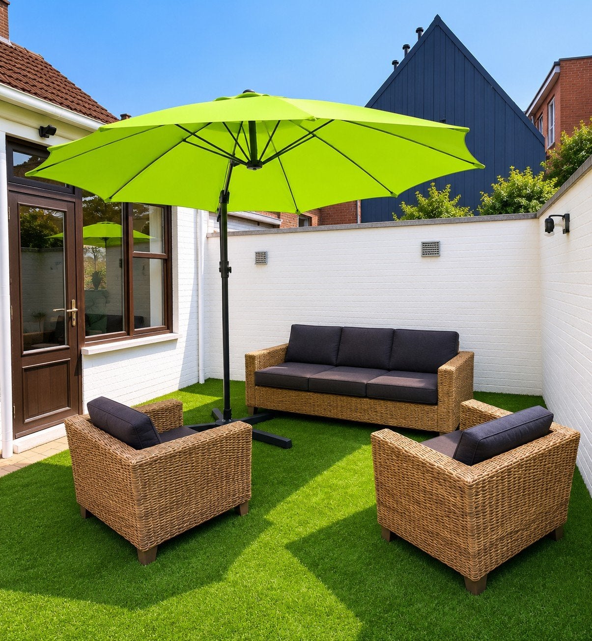 Grote Zweefparasol — Groen — Zeer Goede Staat, Tuin en Terras, Ophalen, 5 zitplaatsen, Aluminium, Zo goed als nieuw