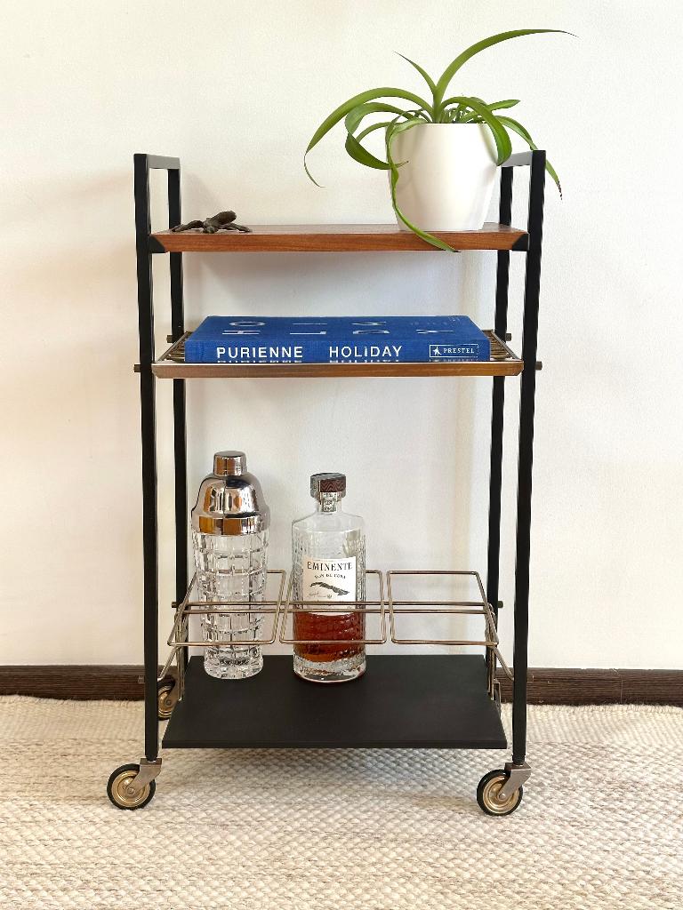 Trolley bar à roulettes midcentury, Ophalen, Minder dan 55 cm, Zo goed als nieuw, Midcentury