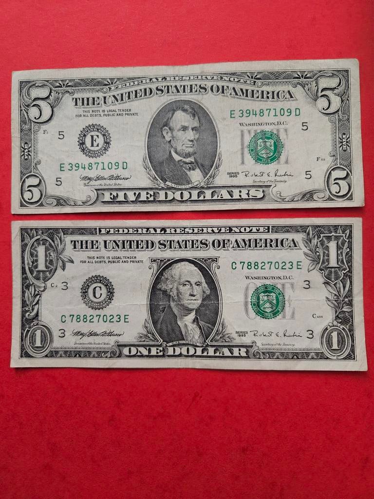 1 et 5 dollars, États-Unis, année 1995, Timbres & Monnaies, Billets de banque | Amérique, Enlèvement ou Envoi, Amérique du Nord