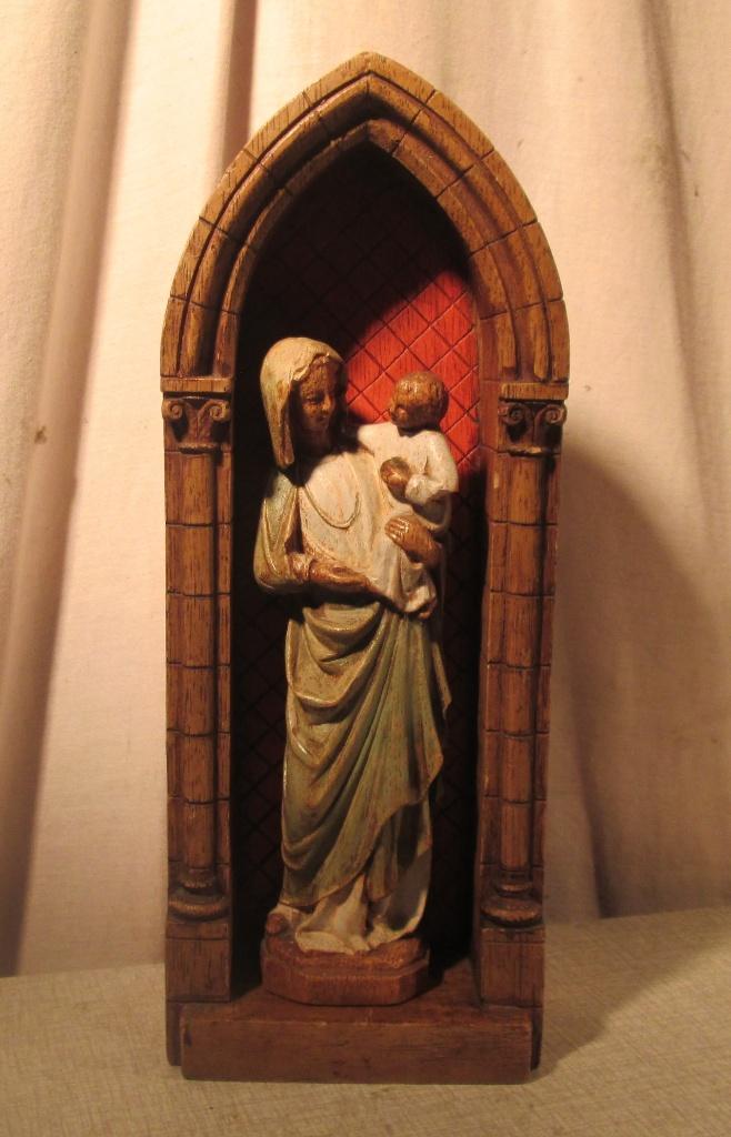 Prachtig Oud Beeld - Maria en Jezus - in Console - 30cm, Antiek en Kunst, Ophalen of Verzenden