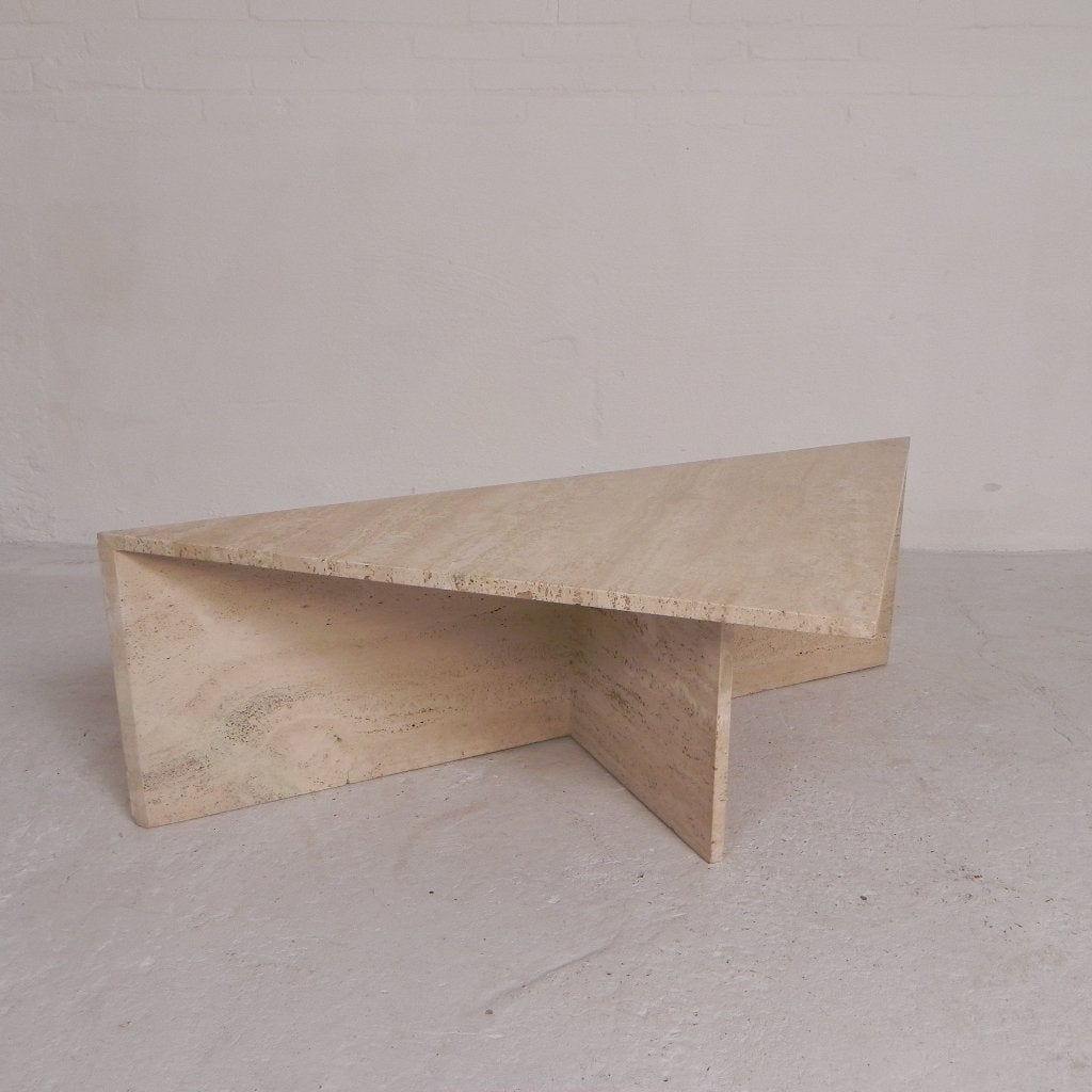 Travertin salontafel met driehoekig blad, jaren 70, Antiek en Kunst, Ophalen of Verzenden