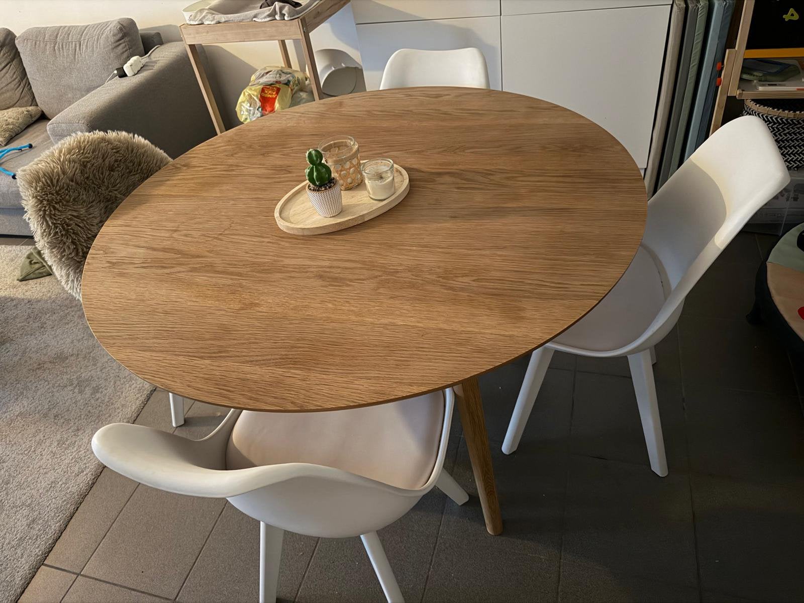 Table à manger en chêne  diametre: 120cm + chaises., Enlèvement, Utilisé, Rond, Chêne