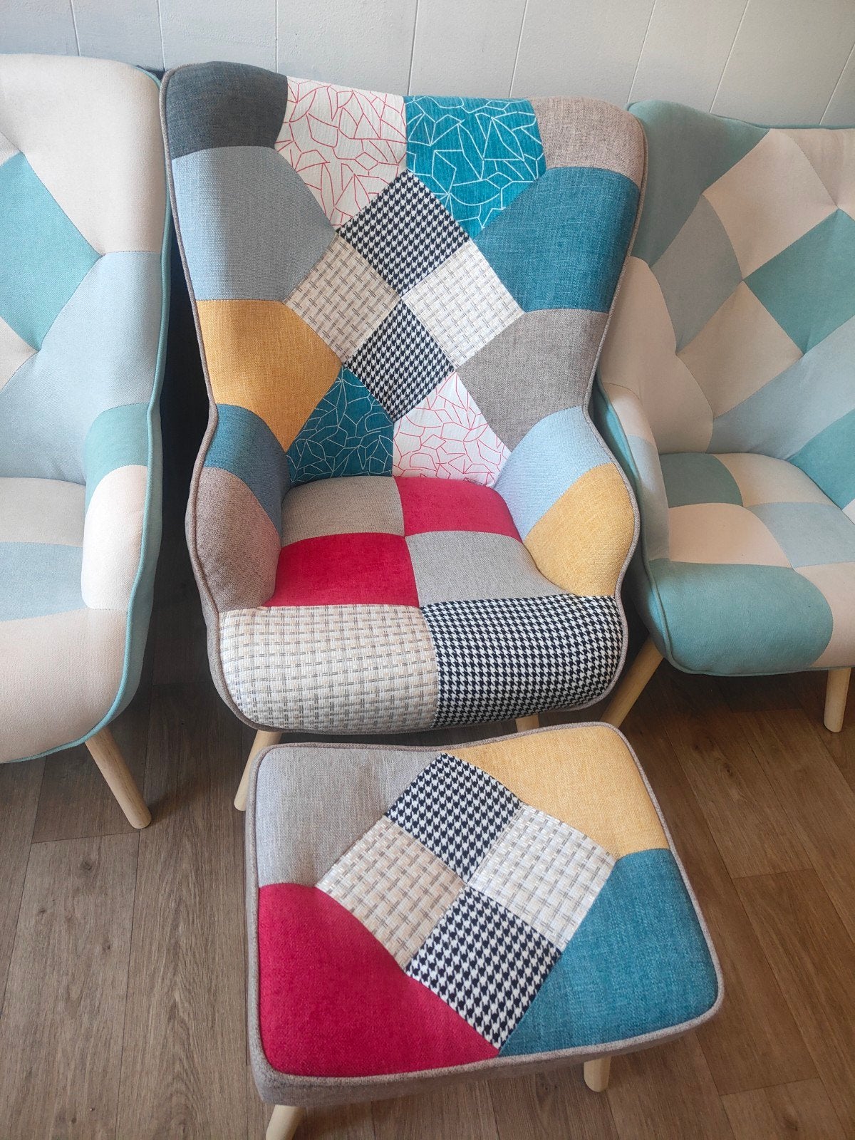 Fauteuils patchwork + pose pied - nouveau emballé, Maison & Meubles, Enlèvement, Neuf