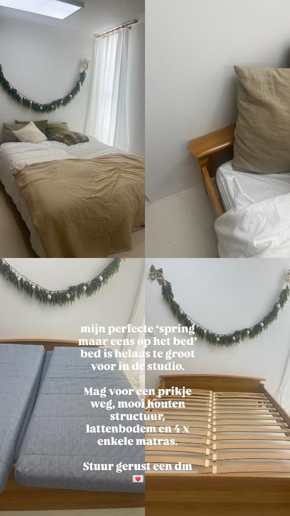 Dubbel bed te koop, Ophalen, Bruin, 210 cm, Tweepersoons