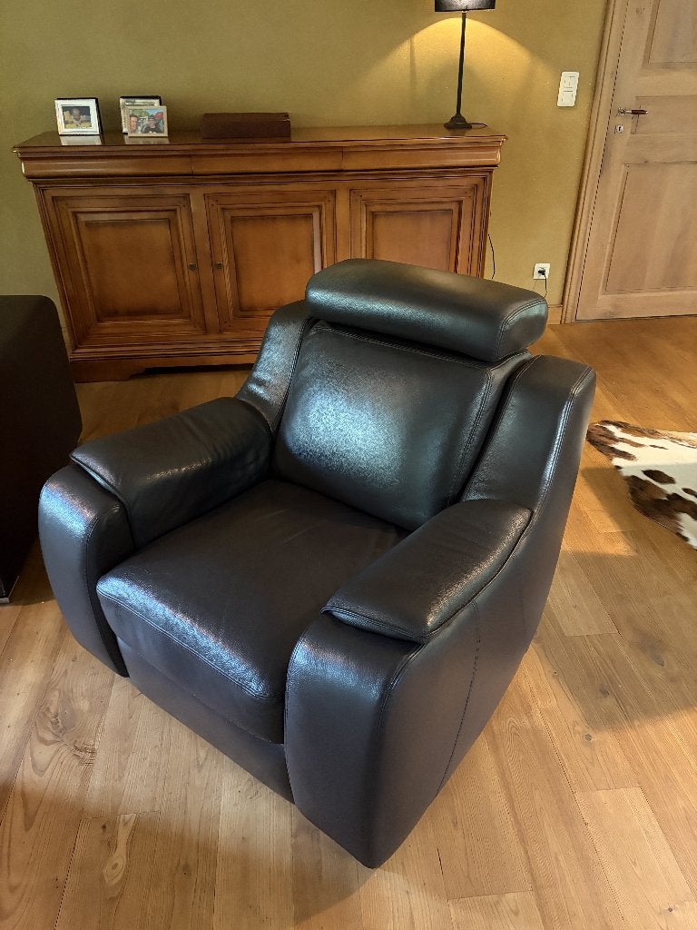 Relax zetel Italiaans rundleder, 100 à 125 cm, Moins de 150 cm, Banc droit, Une personne