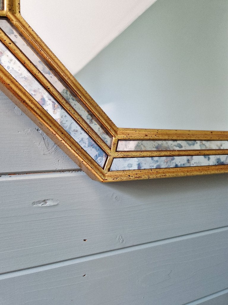 Vergulde houten spiegel, Deknudt, 1970, Ophalen of Verzenden, Overige vormen, Minder dan 50 cm, Minder dan 100 cm