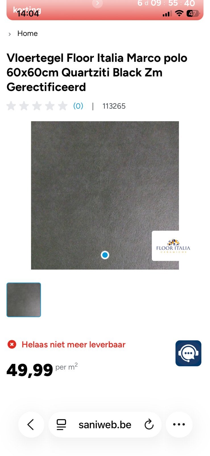 Zwarte ceramische tegel 60x60, Doe-het-zelf en Bouw, Tegels, Ophalen, 60 cm of meer, Nieuw, Minder dan 5 m²