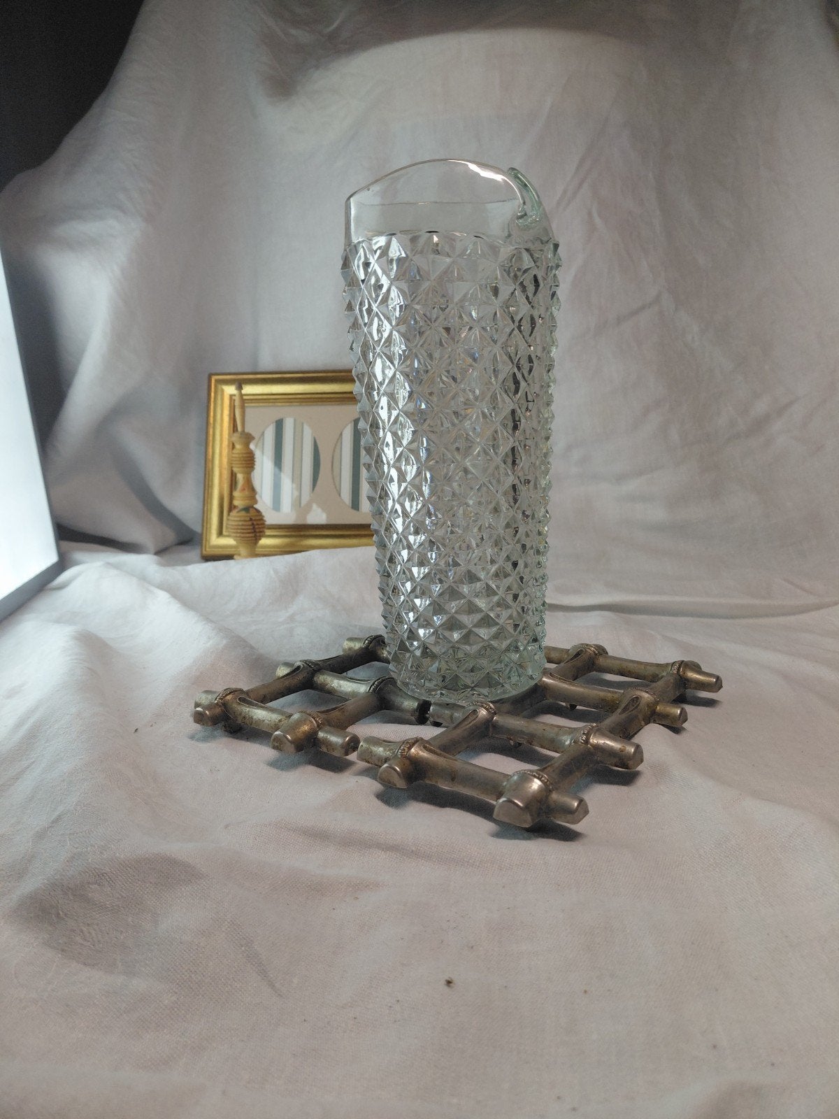 Vase / Pichet Vintage en Verre Pointe de Diamant (21 cm), Enlèvement ou Envoi, Transparent, Verre