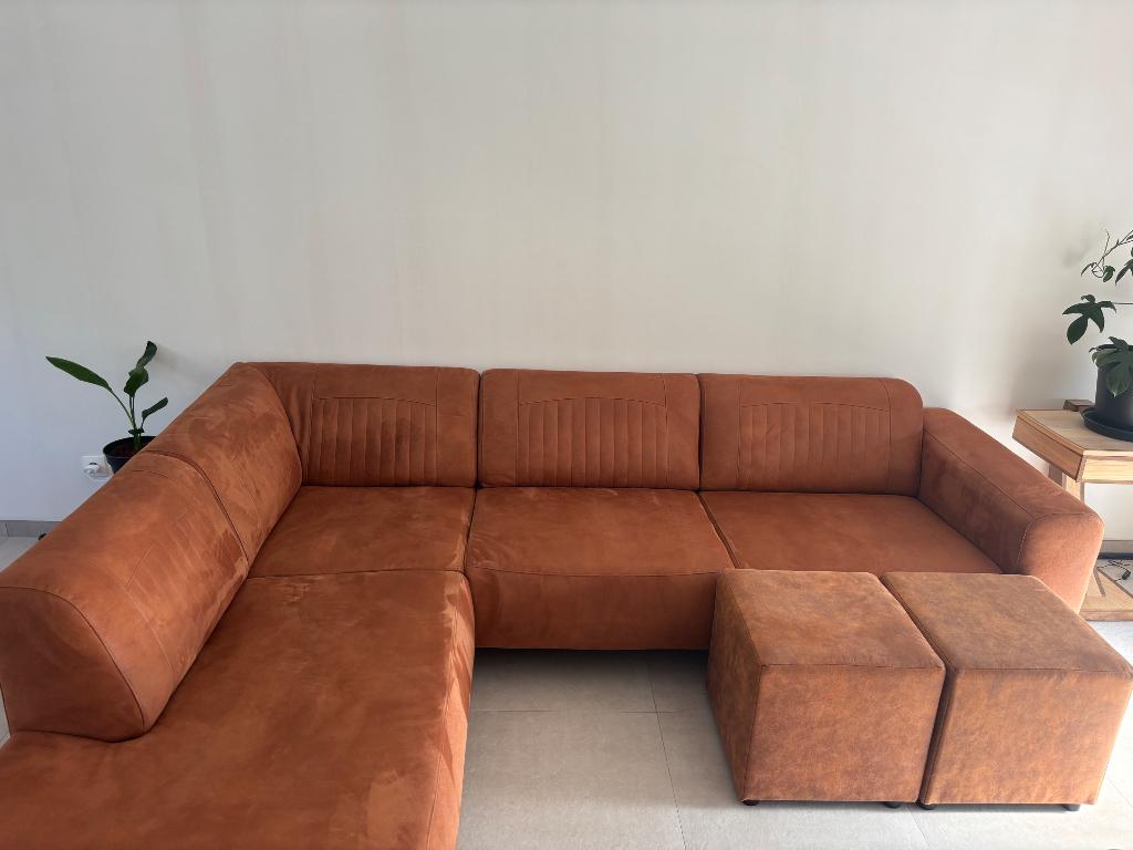 Zetel + 2 poefs, Enlèvement, Comme neuf, Quatre personnes ou plus, Banc d'angle