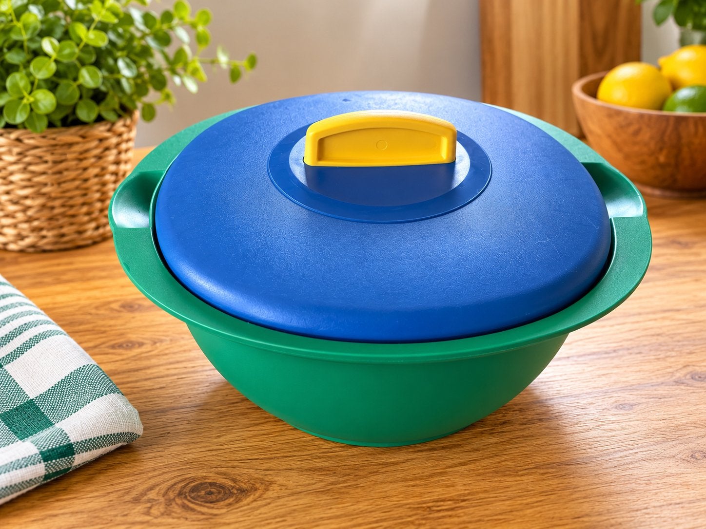 Très joli bol Tupperware de couleur verte et bleue, 1800 ml, Comme neuf, Enlèvement, Bleu
