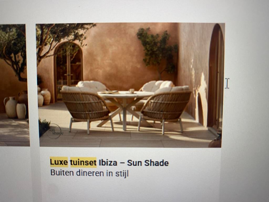 Luxe Tuinset Ibiza  merk Sun—Shade, Tuin en Terras, Ophalen, 4 zitplaatsen, Tuinset, Eettafel