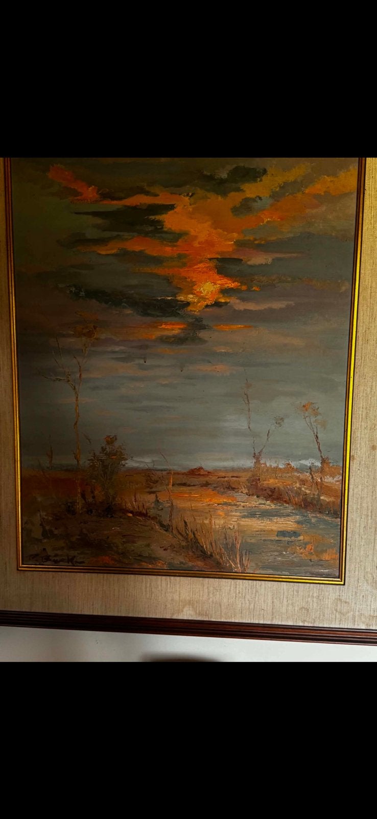 Rik Strijckers(1935-2020) Rivierlandschap bij Zonsondergang", Antiek en Kunst, Ophalen