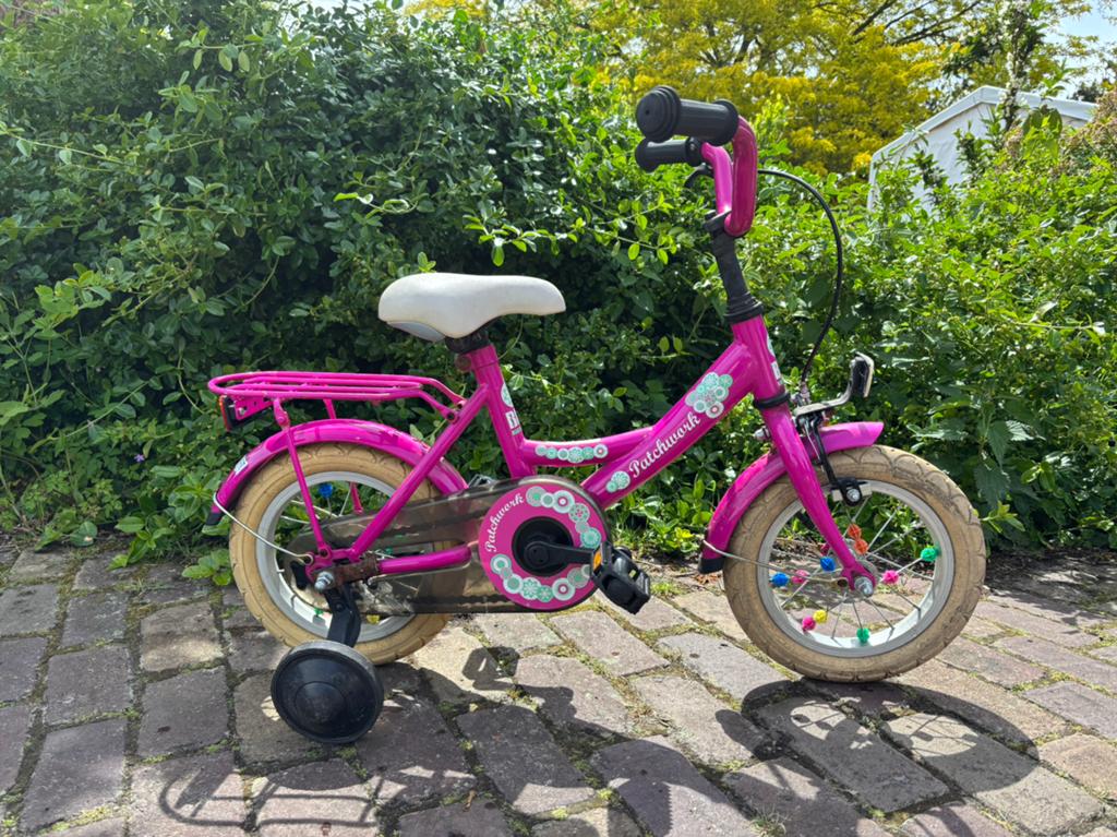 fiets kind Patchwork 12 inch, Fietsen en Brommers, Fietsen | Kinderfietsjes, Ophalen, Terugtraprem, Zijwieltjes, Gebruikt