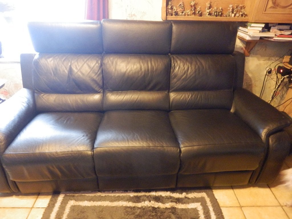 canapé en cuir avec 2 relax électriques, Maison & Meubles, 75 à 100 cm, Banc droit, Comme neuf, Enlèvement