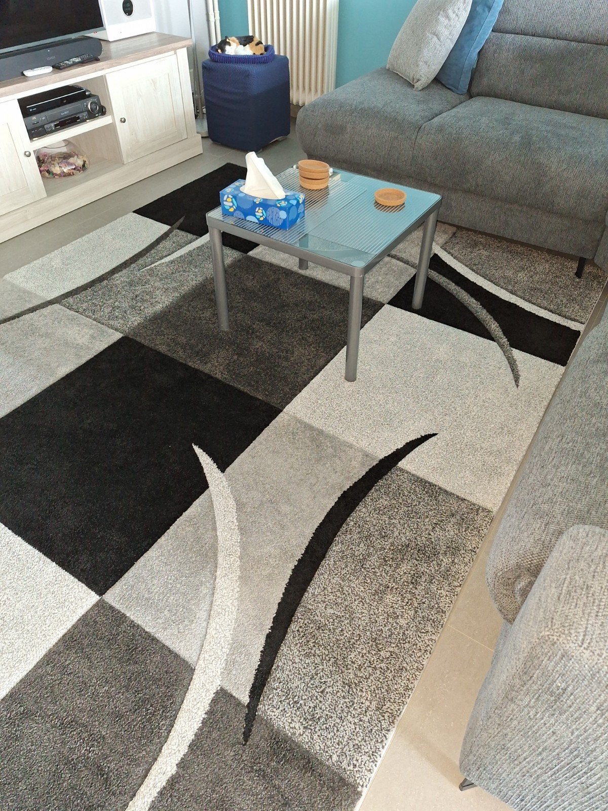 Tapijt zwart, grijs, 280 x 200, Maison & Meubles, Noir, 200 cm ou plus, 150 à 200 cm, Comme neuf