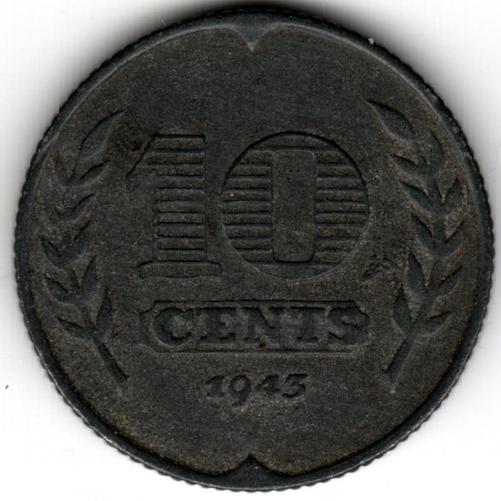 Nederland : 10 Cents 1943 KM#173 Ref 16672, Ophalen of Verzenden, Koningin Wilhelmina, 10 cent, Losse munt