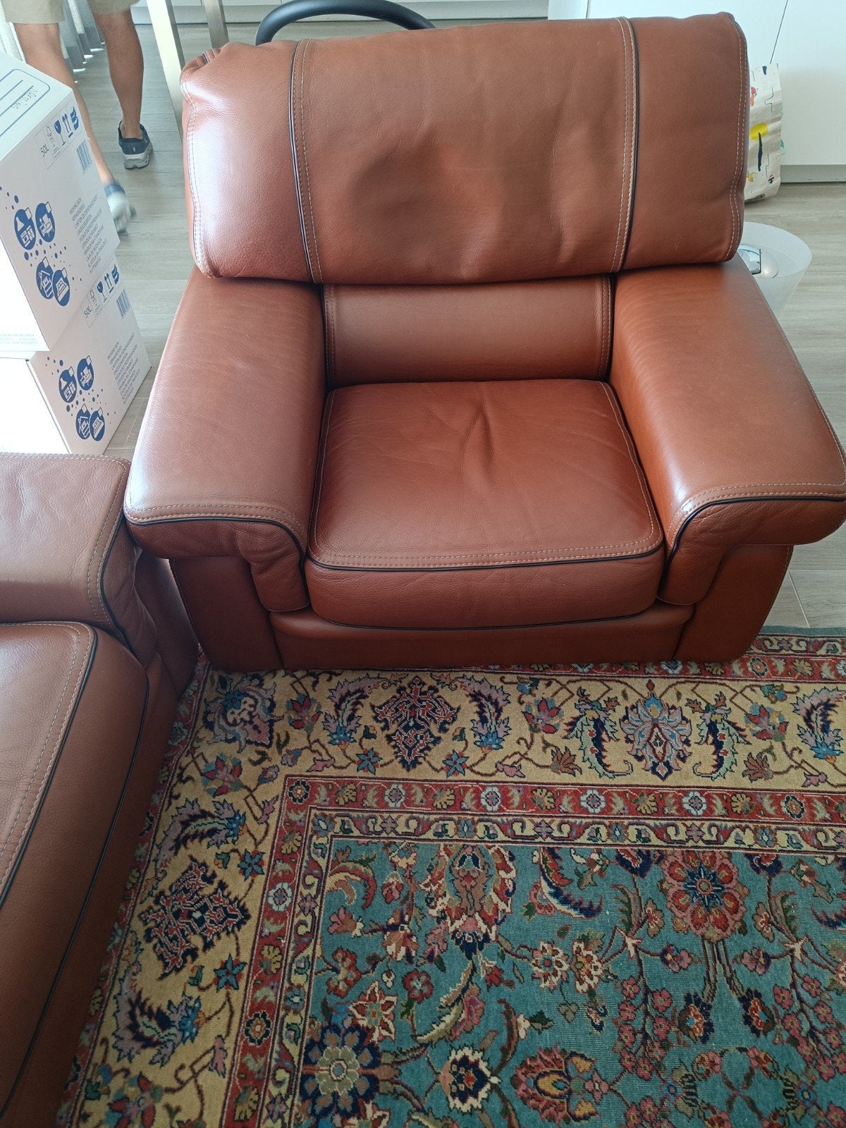 1-zit + 2-zit. cognac kleur, Huis en Inrichting, Ophalen, Gebruikt, Tweepersoons, Leer