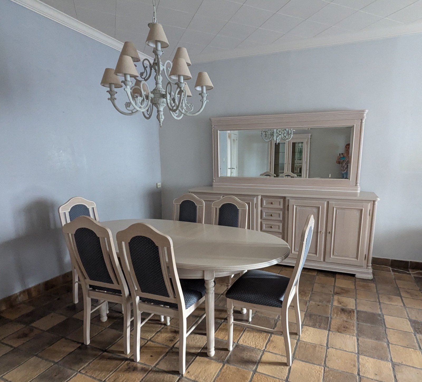 Salle à manger complète en chêne massif cérusé, Maison & Meubles, Enlèvement