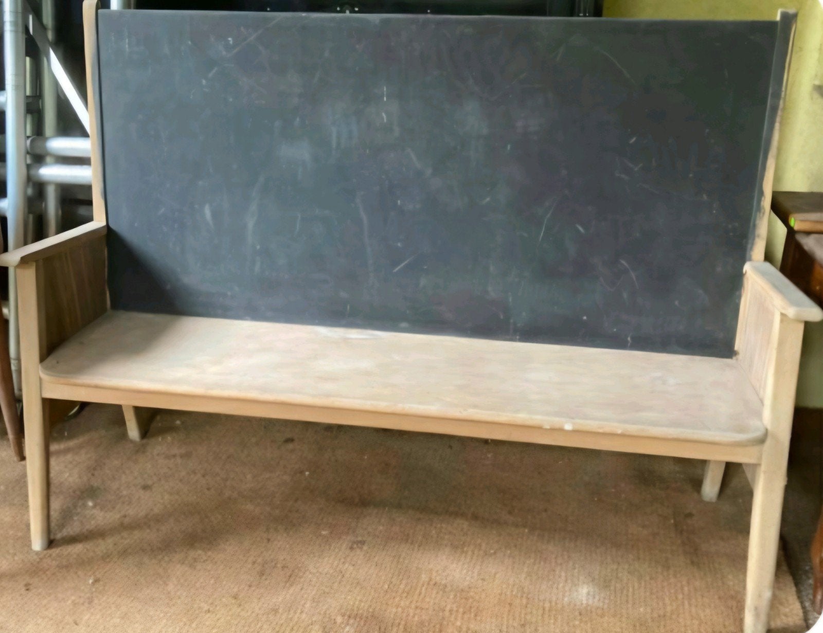 Blikvanger! Vintage Houten Zitbank met Krijtbord Rugleuning, Ophalen