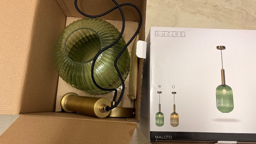 2 lucide maloto hanglamp groen, Maison & Meubles, Lampes | Suspensions, Enlèvement, Neuf, Verre, E27 (grand)