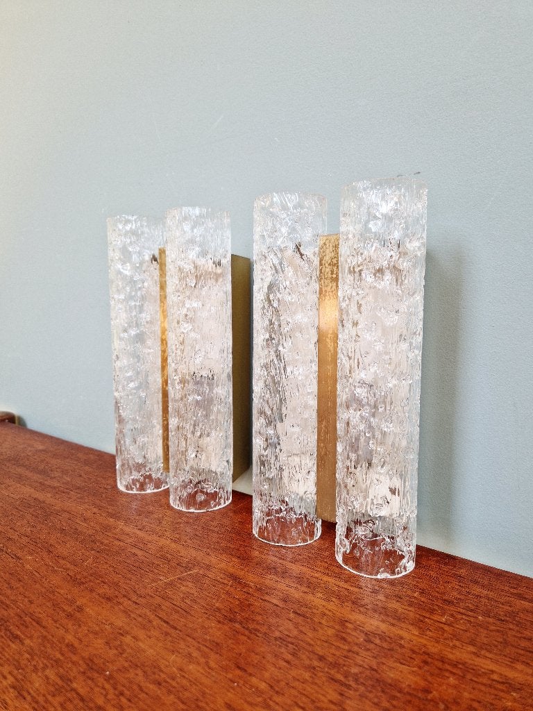 Paar wandkandelaars van messing en matglas, 1960-70, Ophalen of Verzenden