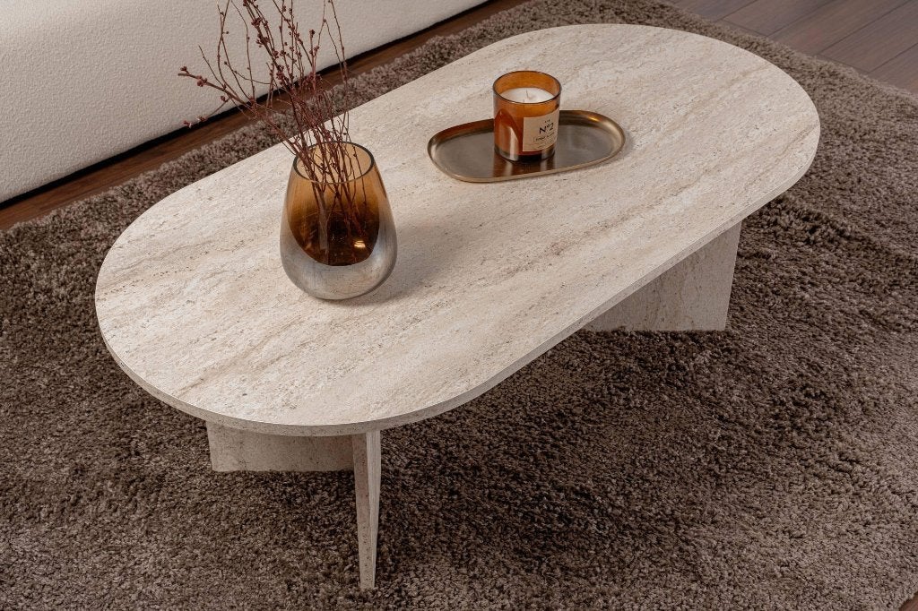salontafel in natuursteen look 119 cm nieuw in doos, Huis en Inrichting, Ophalen, Nieuw