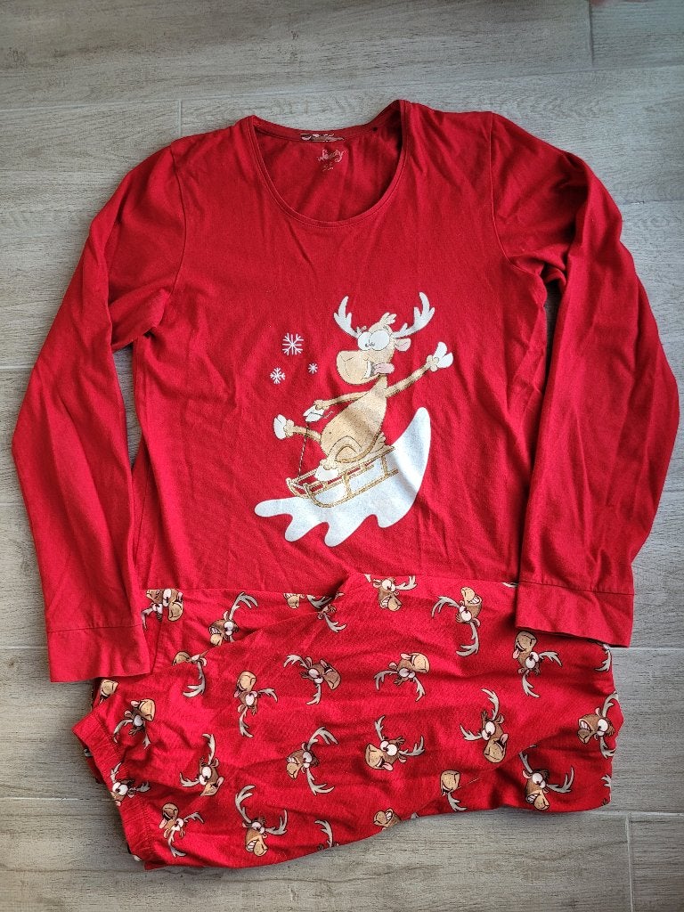 Pyjama en coton à motif de renne rouge - Woody - taille 176, Enlèvement ou Envoi, Vêtements de nuit ou Sous-vêtements, Utilisé
