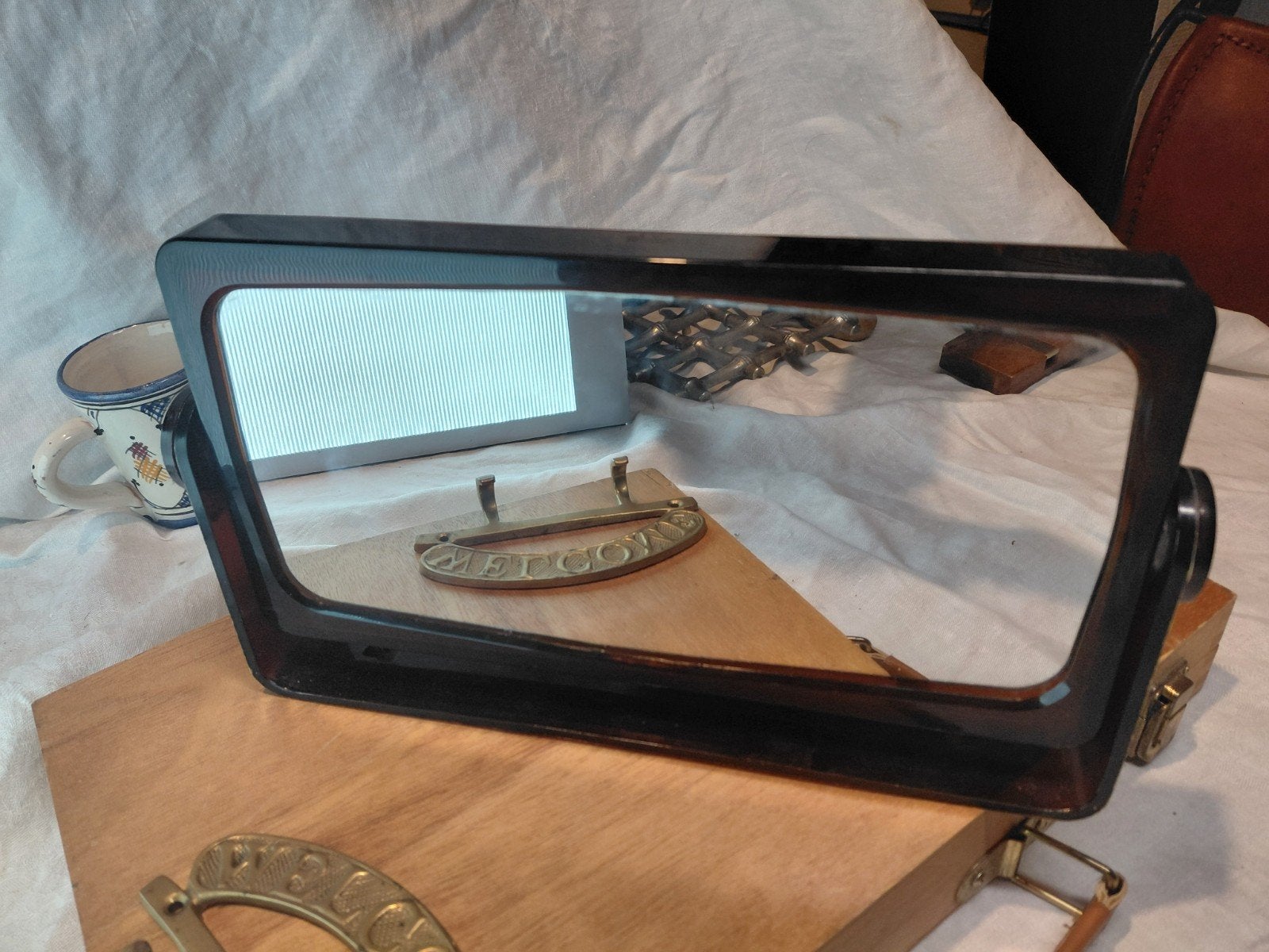 Miroir de rasage ou maquillage inclinable vintage –Années 70, Enlèvement ou Envoi, Rectangulaire, Moins de 50 cm, Moins de 100 cm