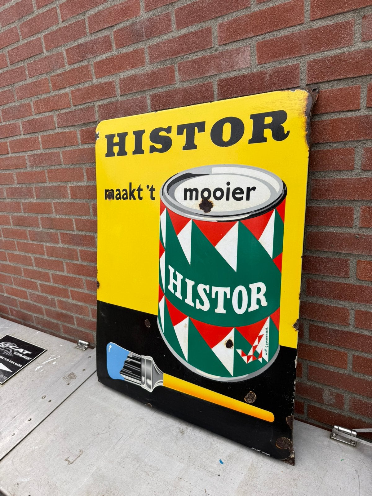 HISTOR Paint ancien grand panneau d'affichage en émail, Collections, Panneau publicitaire, Enlèvement ou Envoi, ., Utilisé