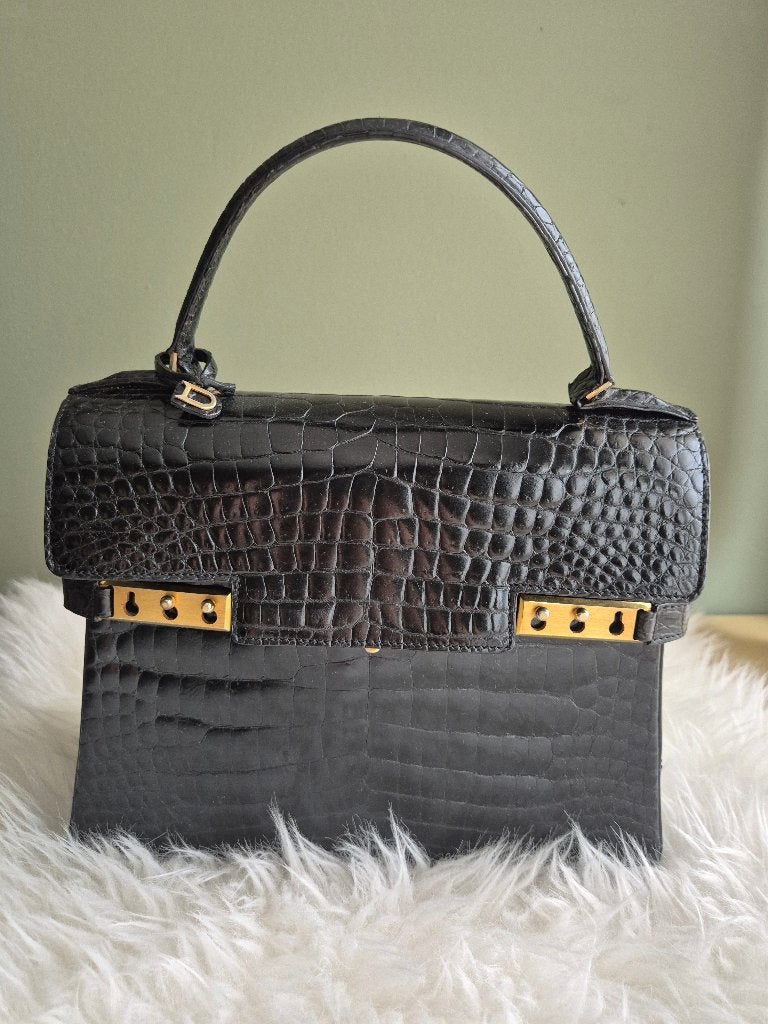 Delvaux Tempête krokodil handtas (vintage), Enlèvement, Utilisé, Noir, Sac à main