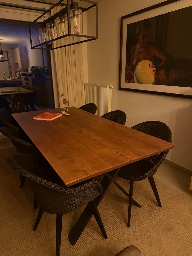 Tafel + 6 stoelen, Ophalen, Gebruikt, 100 tot 150 cm, Eikenhout
