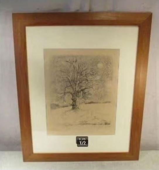 Mooie Ets 'Eenzame Boom' - gesigneerd, Antiek en Kunst, Ophalen of Verzenden, Landschap, Ets, Genummerd